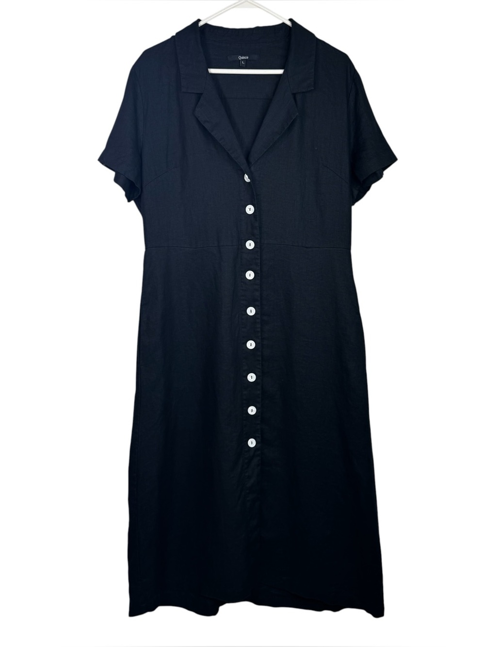 Quince European Linen Button Front Dress Black Large